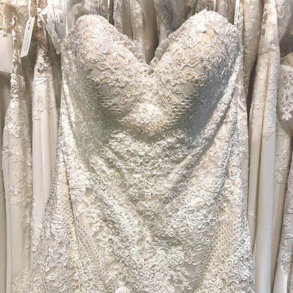 Ivory, lace detail, long tulle train - Picture 1 of 2